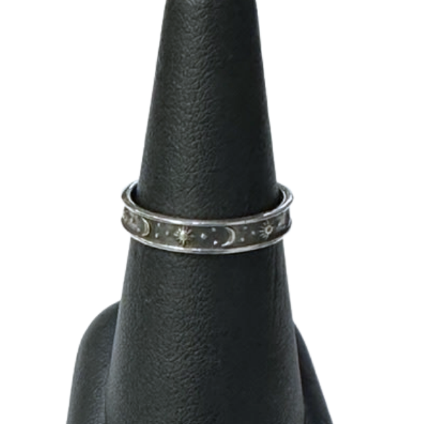 Silver Moon Star Band Ring S11