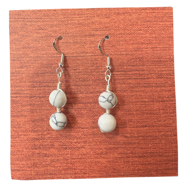 2 stone White Turquoise Silver Earrings