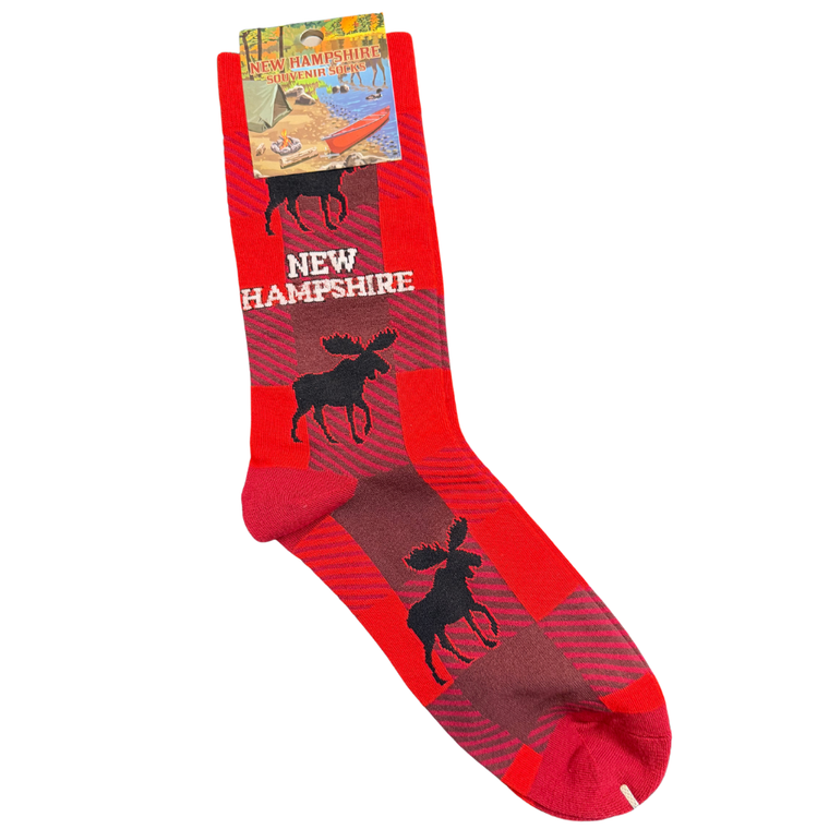 LG NH PLAID Moose Red Adult Socks