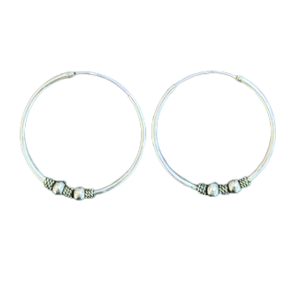 Silver Hoop with 2 Ball Bali 1.25in Earrings