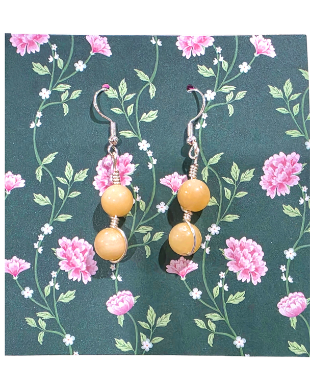 2 stone Yellow Jade Earrings