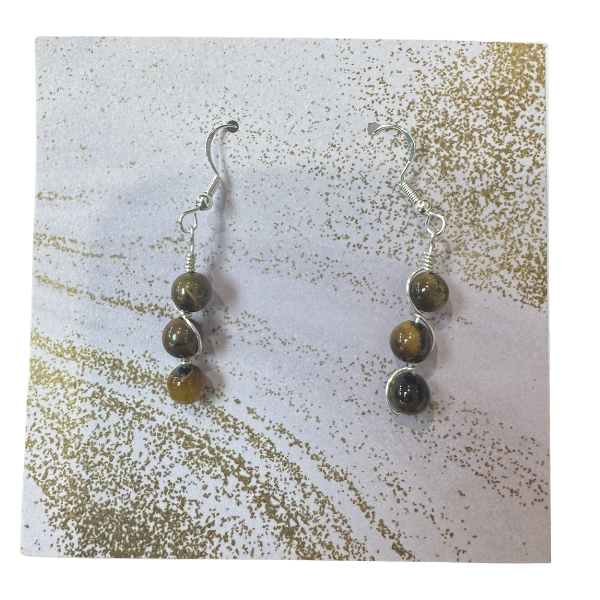 3 stone Tiger Eye Silver Earrings