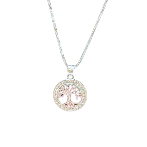 Tree of Life CZs Silver Necklace