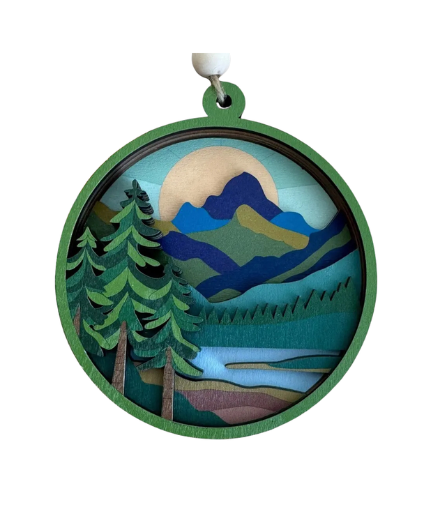 Colorful Mountains Wood Ornament