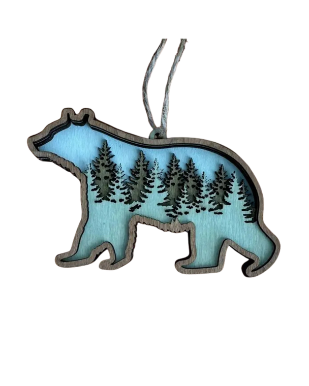 Natural Tree Bear Wood Ornament