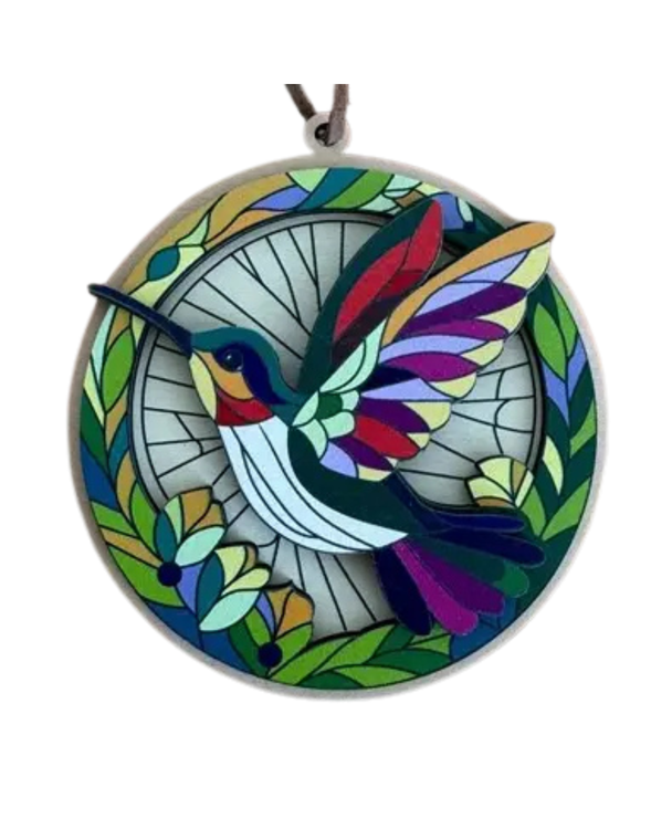 Stained Glass Hummingbird Wood Ornament