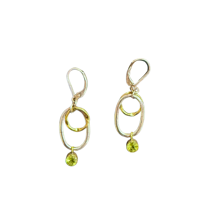Peridot with Golden Silver Circle Silver Earrings