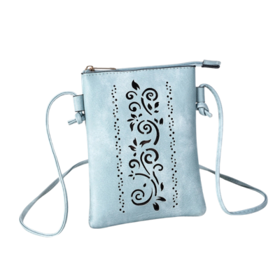 Blue Crossbody Cellphone Bag - Stripe Floral Cut