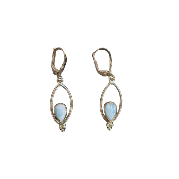 Larimar Tear in Oval 3 Dots Silver Earrings