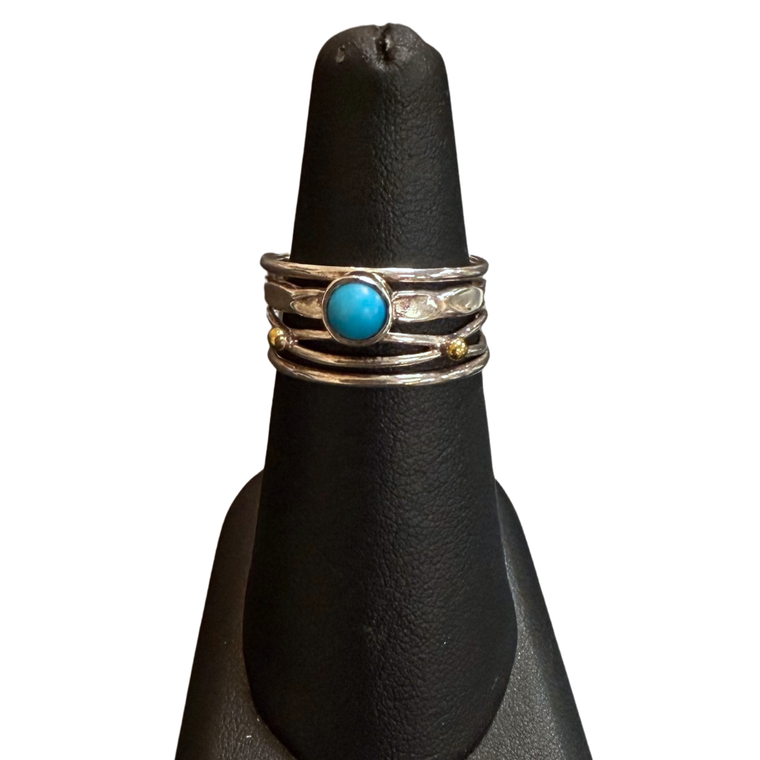 Turquoise circle multi band Silver Ring S7
