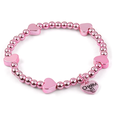 Pink Classic Heart Stretch Bead Bracelet