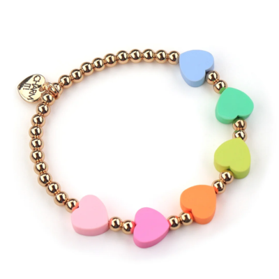 Gold Heart Stretch Multi Color Bracelet