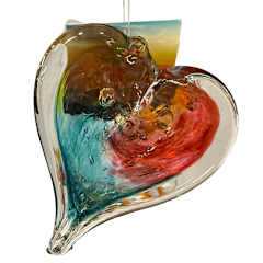 5in Fiji Pink yellow, Blue Glass Heart