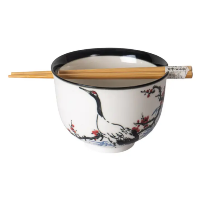 Ramen Bowl with Chopsticks - Japanese Crane