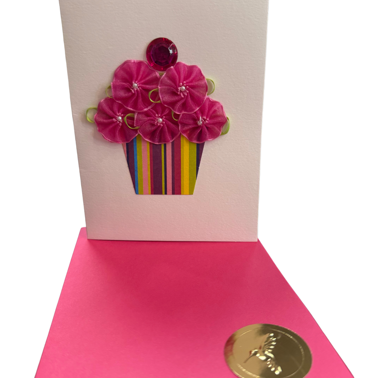 Fabric Flower Birthday Card