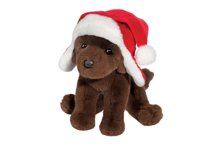 Chocolate Lab with Santa Hat