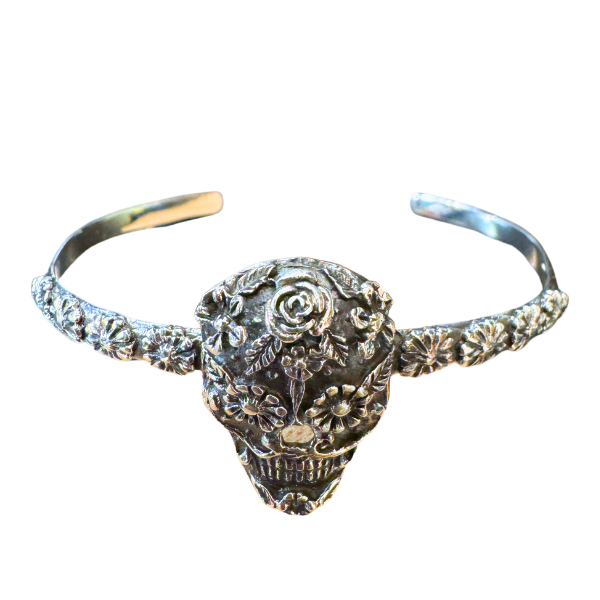 Silver Skull Calavera Cuff Bracelet