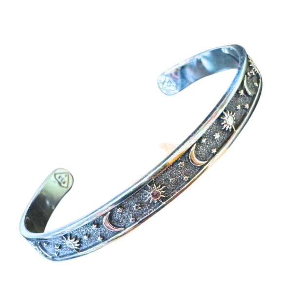 Moon & Stars Silver Cuff Bracelet