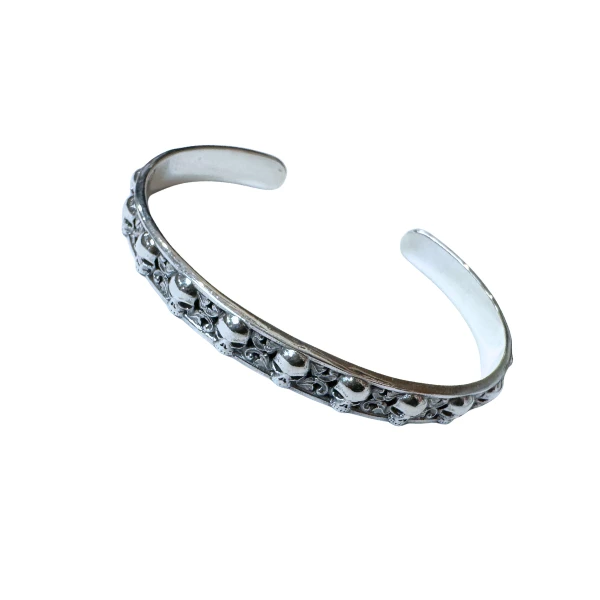 Silver Cuff with Skulls Around 0.25in
