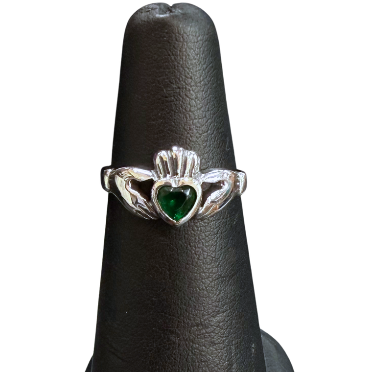 Kid's CZ Green Claddagh Ring S5