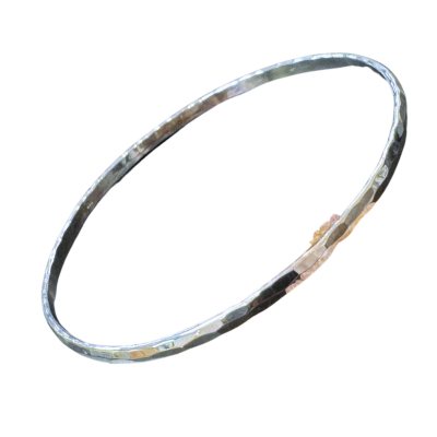Silver Hammered Bangle Stackable - 68mm Wrist Bracelet