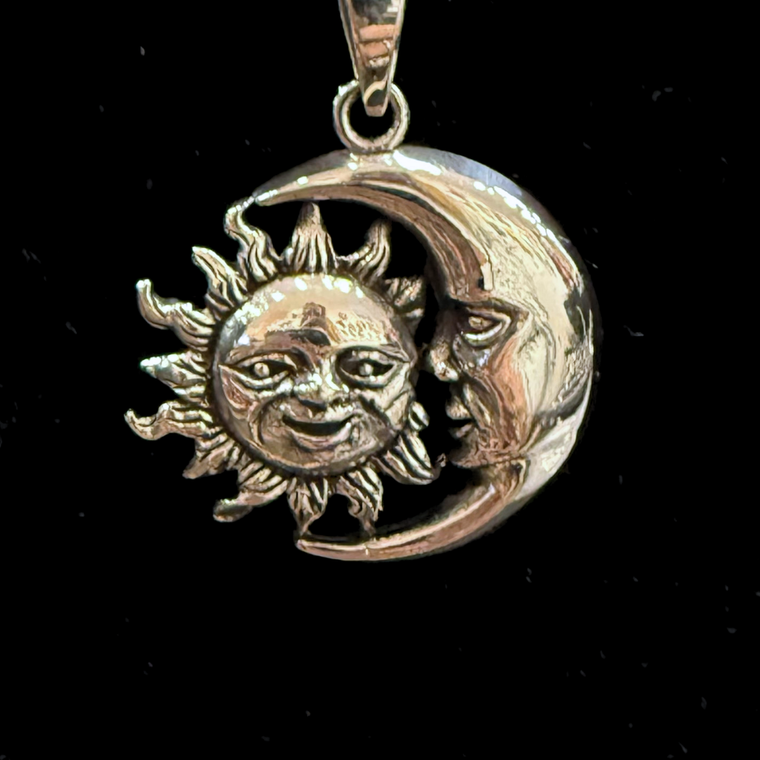 Silver Crescent Moon/ Sun Necklace