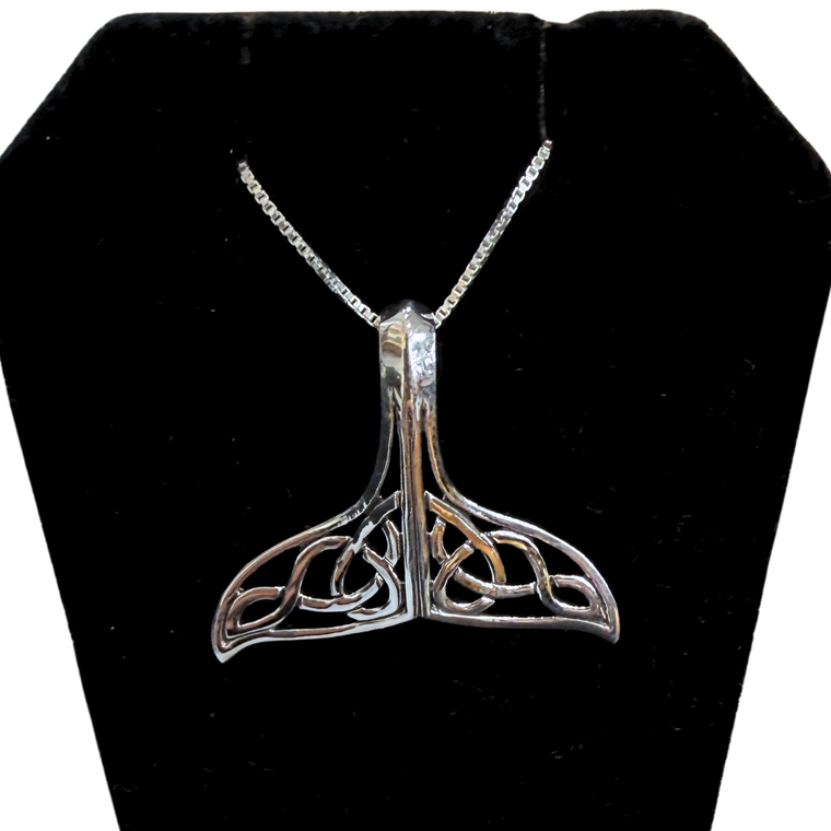 Silver Whale Tail with Open Swirl Necklace