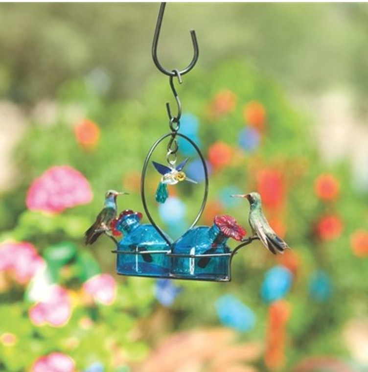 Bouquet Deluxe With Glass Hummingbird 2 Feeder Aqua