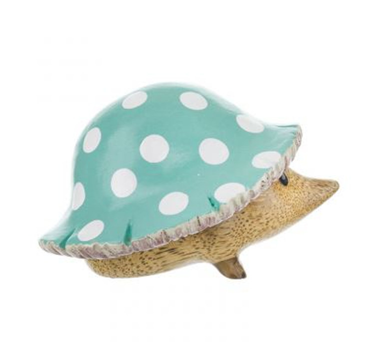 Hedgy Wearing a Green Toadstool Hat