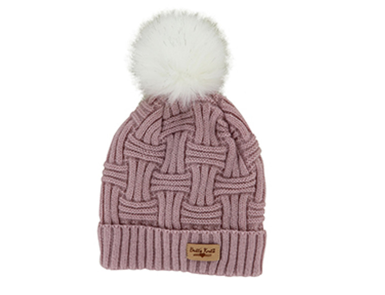 Lined Knit Hat w/Pom Pink