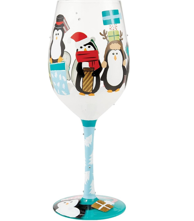 Penguins and Presents Wine Glass