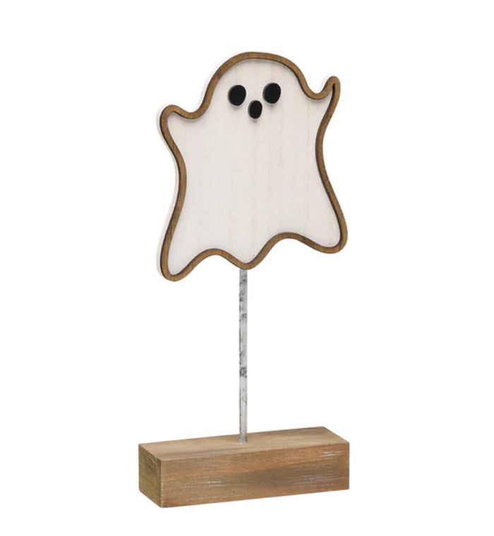 Floating Ghost on Base Halloween Wooden Post Sign