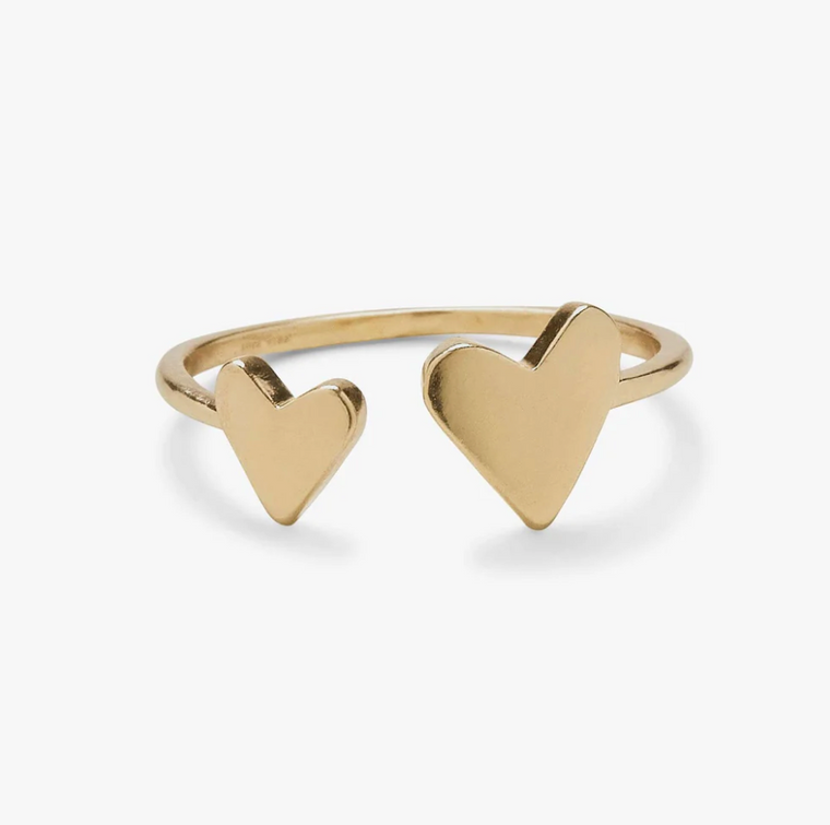 Two Hearts Open Gold Ring Size S -XS