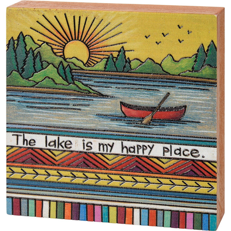 The Lake Is My Happy Place Wooden Block Sign