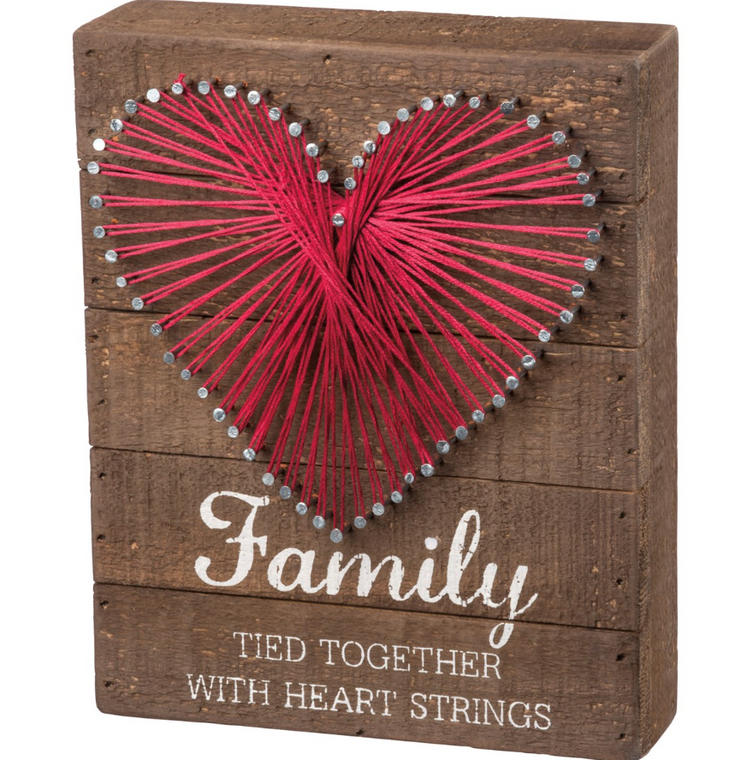 Family Heart String Art Wooden Box Sign