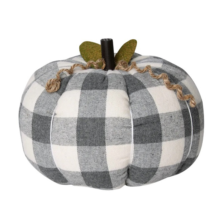 XL Grey White Check Fabric Pumpkin