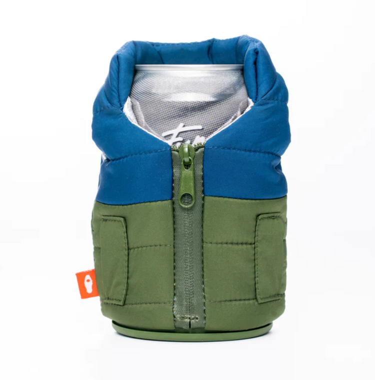 Puffy Vest Koozie Olive Green/Blue