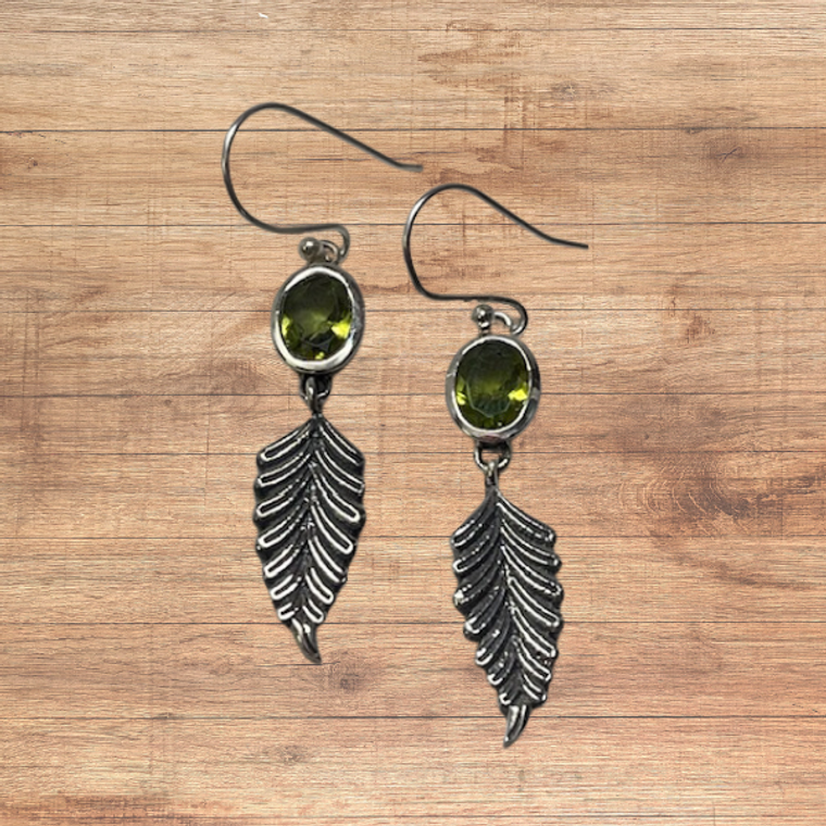 Peridot Earrings with Leaf