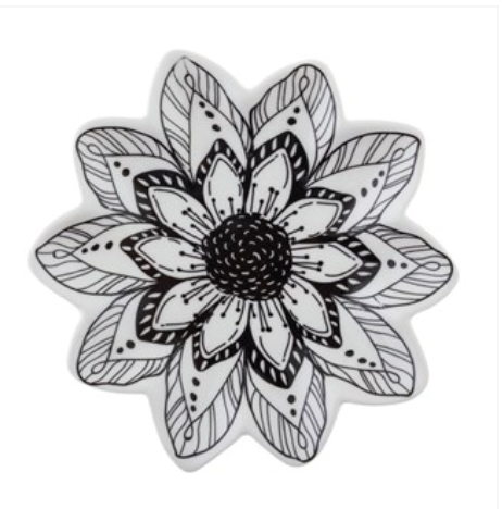 Boho B&W Flower Trinket Tray
