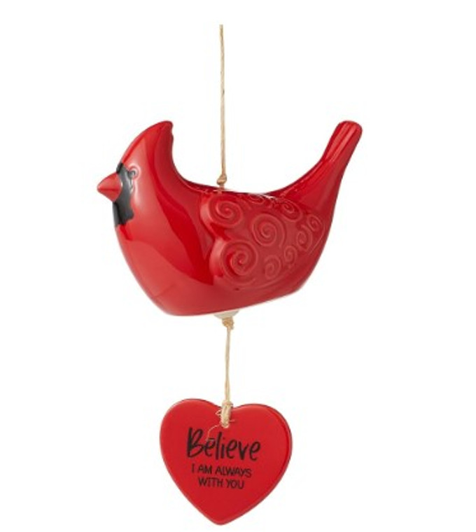 Cardinal Heart Ceramic Wind Chime