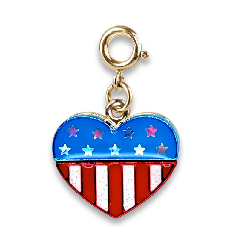 Gold Glitter Flag Heart Charm