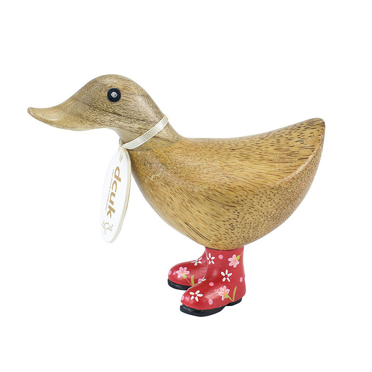 Ducky Wearing Red Floral Welly Boots