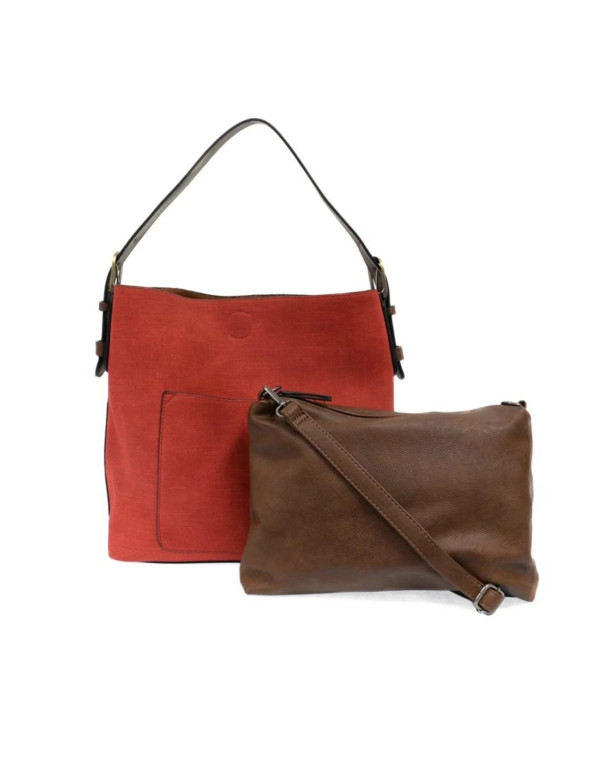 Linen Hobo Handbag - Red