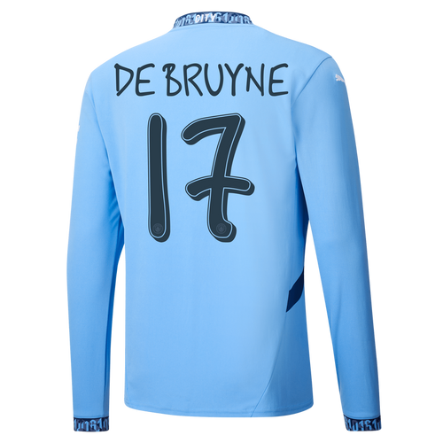 DE BRUYNE #17 Manchester City 24/25 Men's Home Long Sleeve Shirt - Man City Font