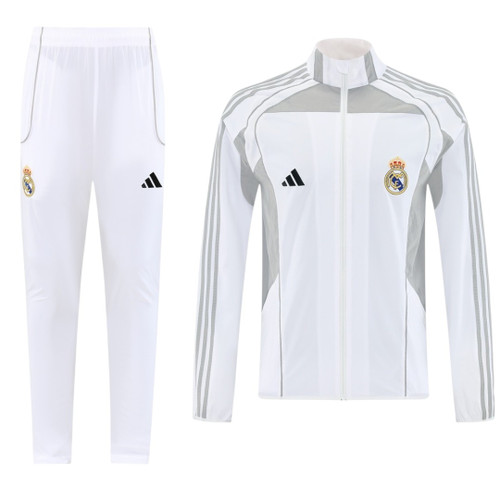 Real Madrid 25/26 Men's White Long Zip Windbreaker