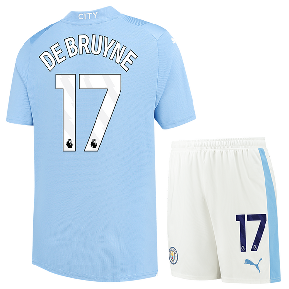 DE BRUYNE #17 Manchester City 23/24 Kid's Home Shirt and Shorts - PL Font