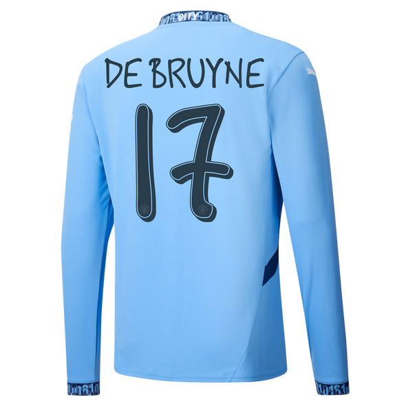 DE BRUYNE #17 Manchester City 24/25 Men's Home Long Sleeve Shirt - Man City Font