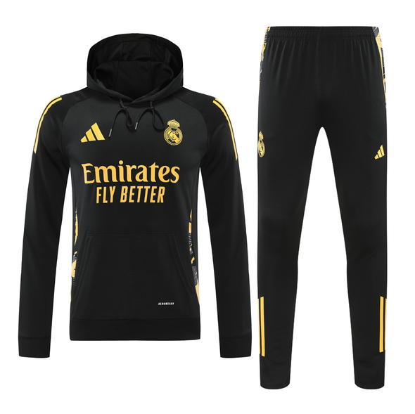 Real Madrid 24/25 Men's Black-Gold Hoodie Tracksuit