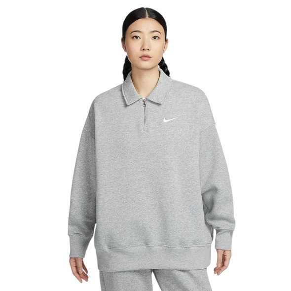 Nike Women's Gray Oversized Short-Zip Fleece