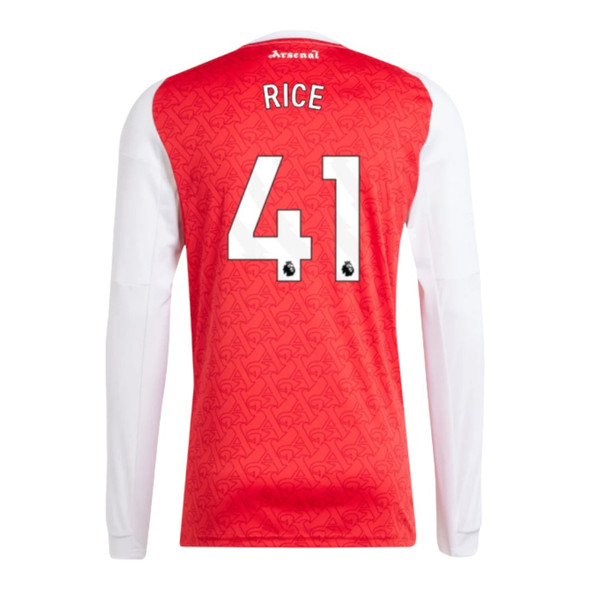RICE #41 Arsenal 25/26 Men's Home Long Sleeve Shirt - PL Font